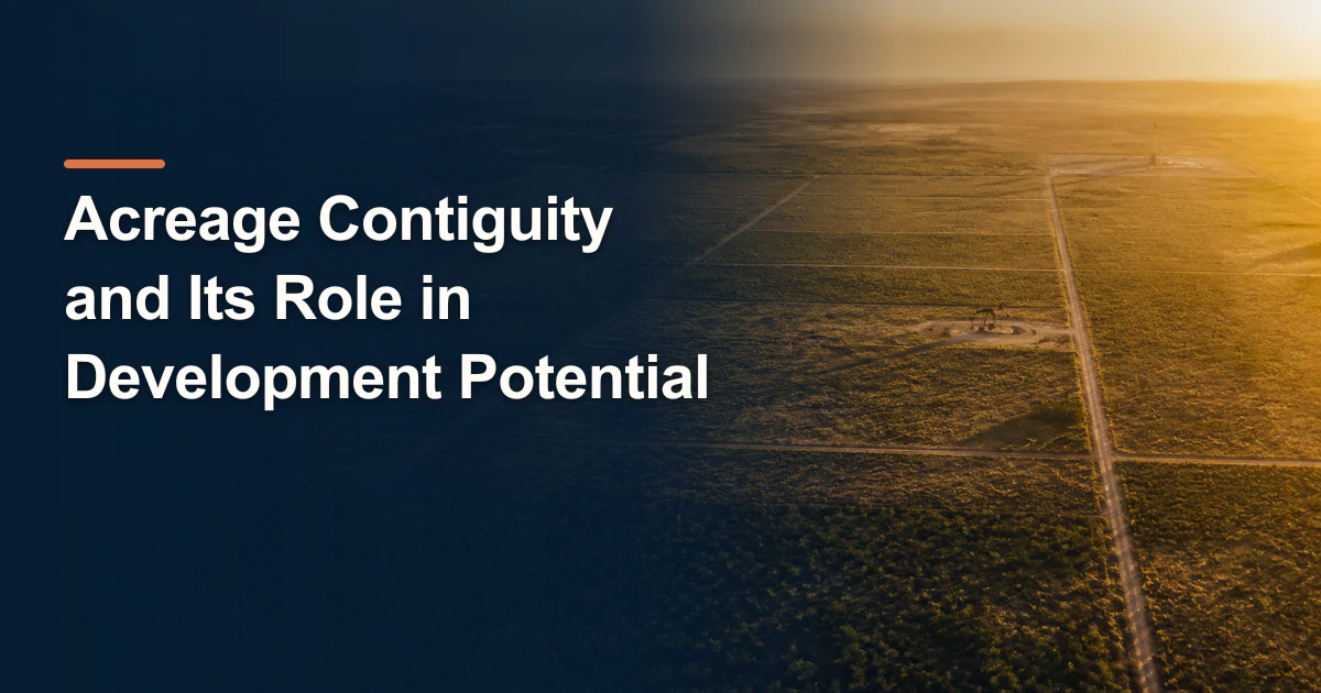 Adjacent West Texas tracts at sunset with the title “Acreage Contiguity and Its Role in Development Potential”.