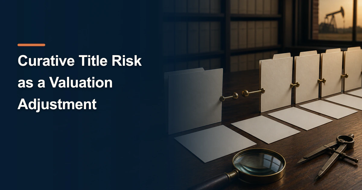Title-research workspace titled “Curative Title Risk as a Valuation Adjustment”.