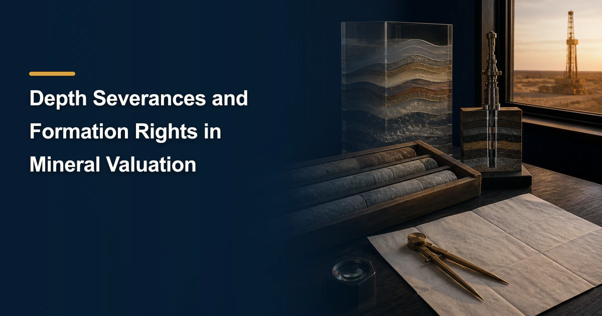 Subsurface-analysis workspace titled “Depth Severances and Formation Rights in Mineral Valuation”.