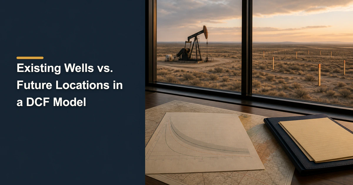 Article cover titled “Existing Wells vs. Future Locations in a DCF Model”.