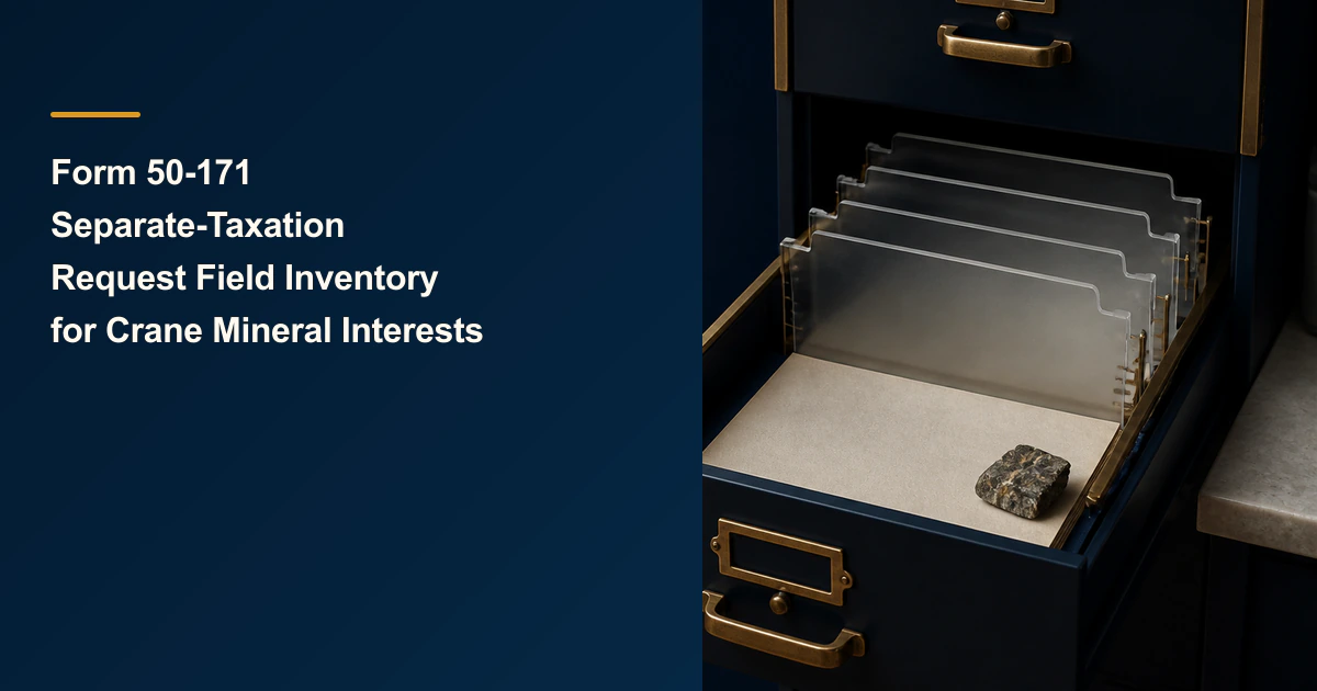 Form 50-171 cover with file dividers and a rock sample