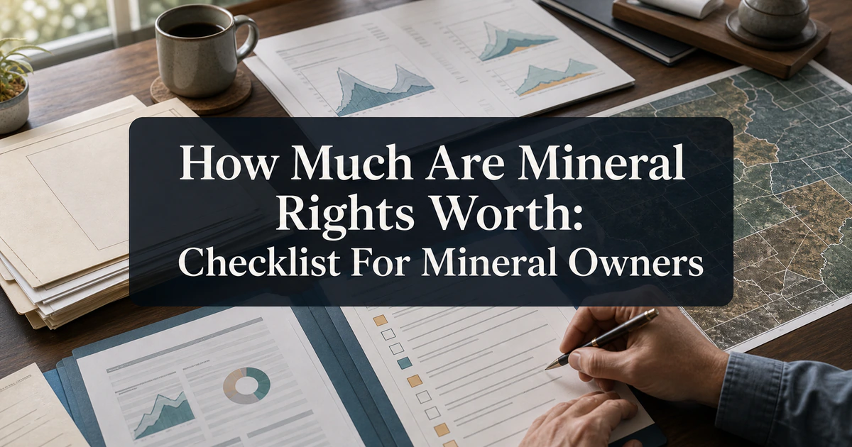 An owner reviews evidence beside “How Much Are Mineral Rights Worth: Checklist For Mineral Owners”.