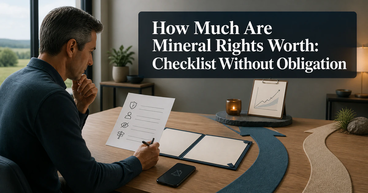 An owner reviews choice boundaries beside “How Much Are Mineral Rights Worth: Checklist Without Obligation”.