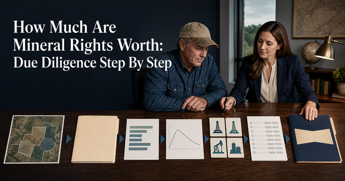 An owner follows an evidence sequence beside “How Much Are Mineral Rights Worth: Due Diligence Step By Step”.