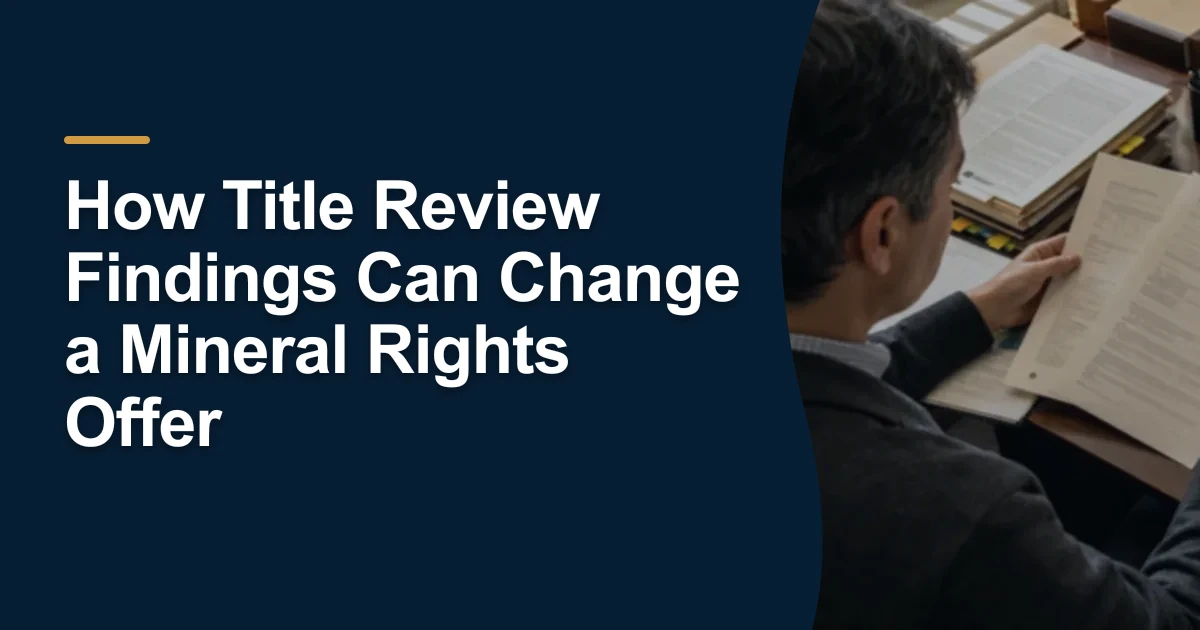 MRX article cover with the title “How Title Review Findings Can Change a Mineral Rights Offer”.