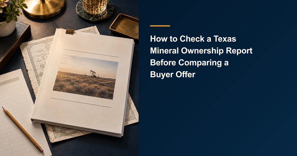 Ownership report cover with a pumpjack photo on clipped papers