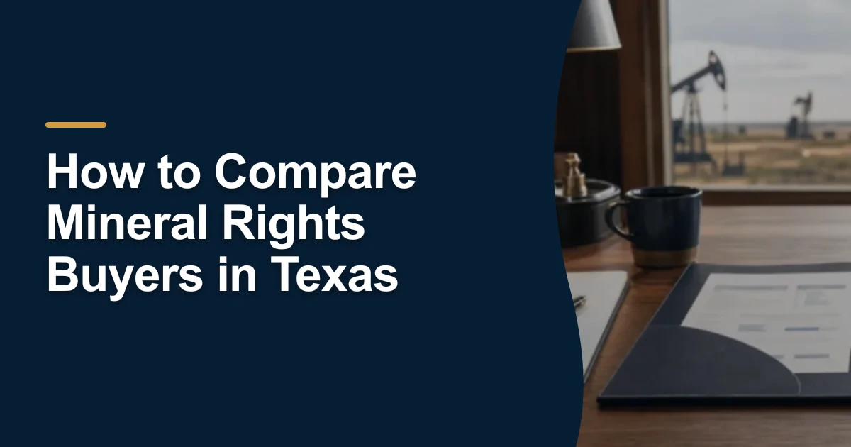 MRX article cover with the title “How to Compare Mineral Rights Buyers in Texas”.