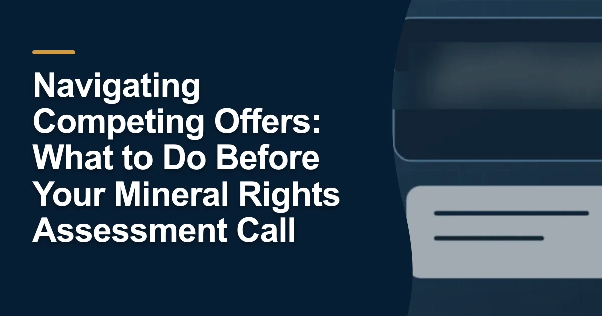 MRX article cover with the title “Navigating Competing Offers: What to Do Before Your Mineral Rights Assessment Call”.