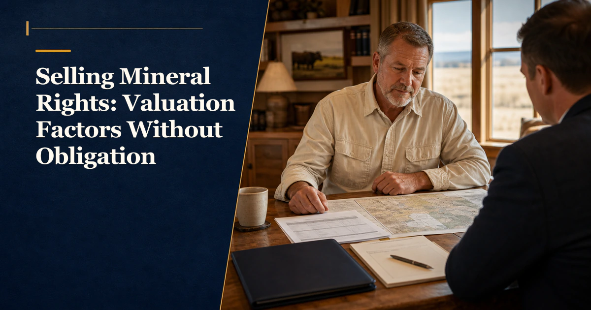 A mineral owner keeps control during a review beside “Selling Mineral Rights: Valuation Factors Without Obligation”.