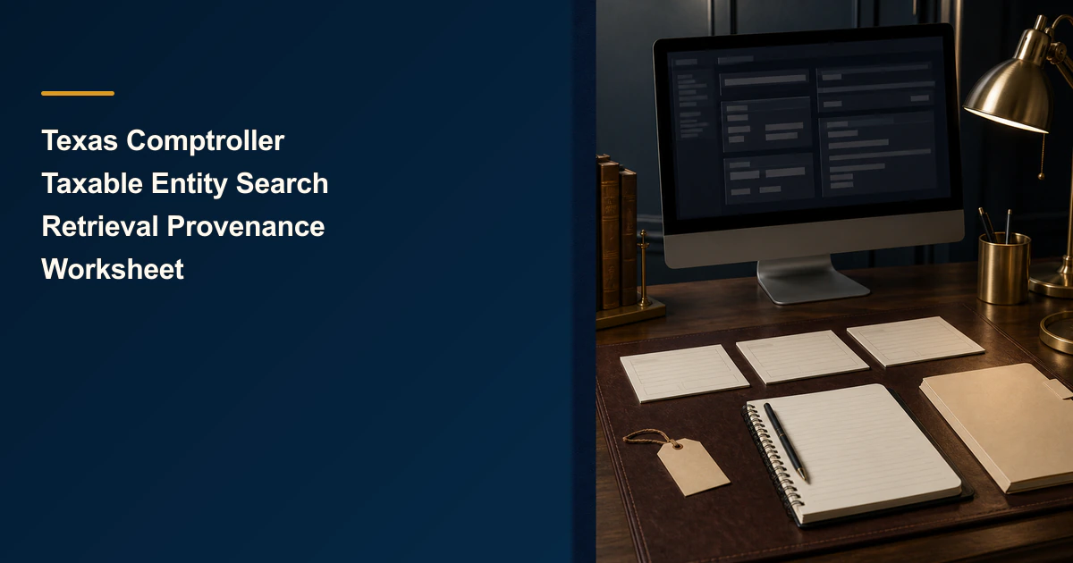 Texas Comptroller Taxable Entity Search Retrieval Provenance Worksheet