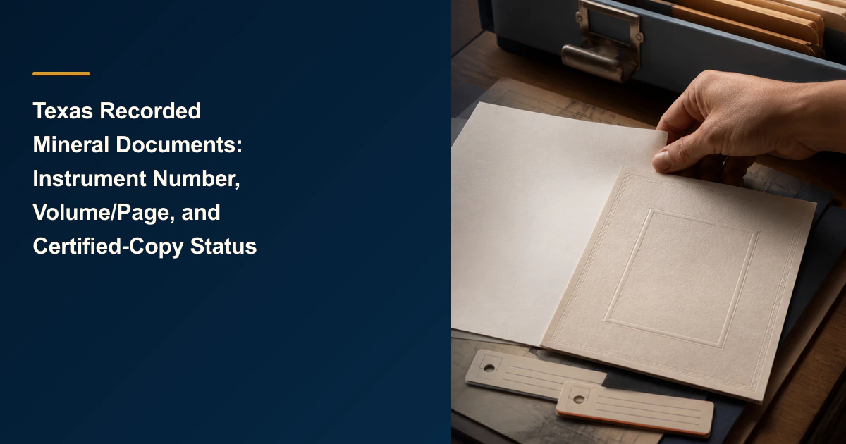 Texas Recorded Mineral Documents: Instrument Number, Volume/Page, and Certified-Copy Status