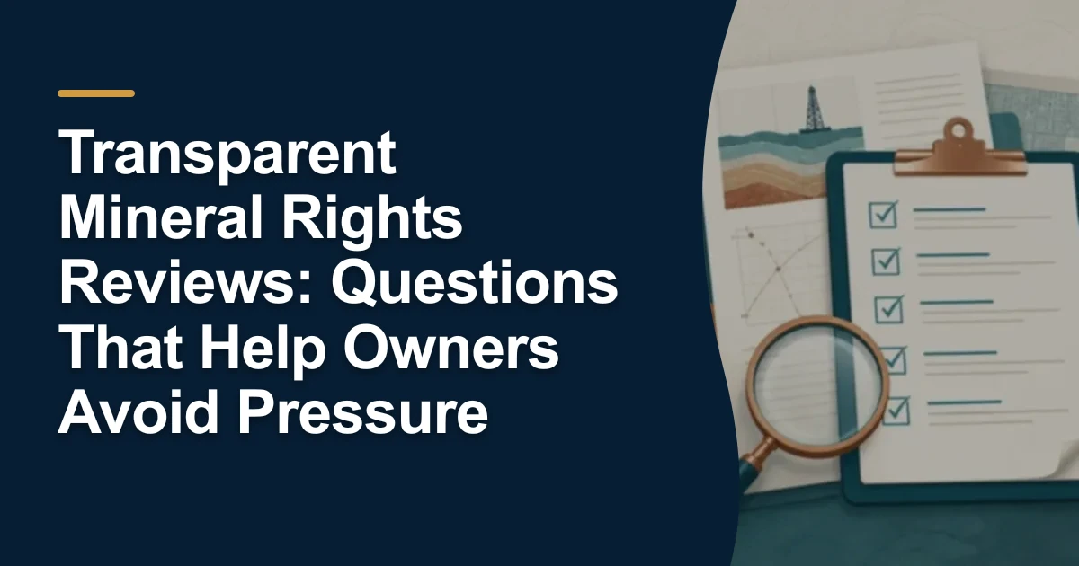 MRX article cover with the title “Transparent Mineral Rights Reviews: Questions That Help Owners Avoid Pressure”.