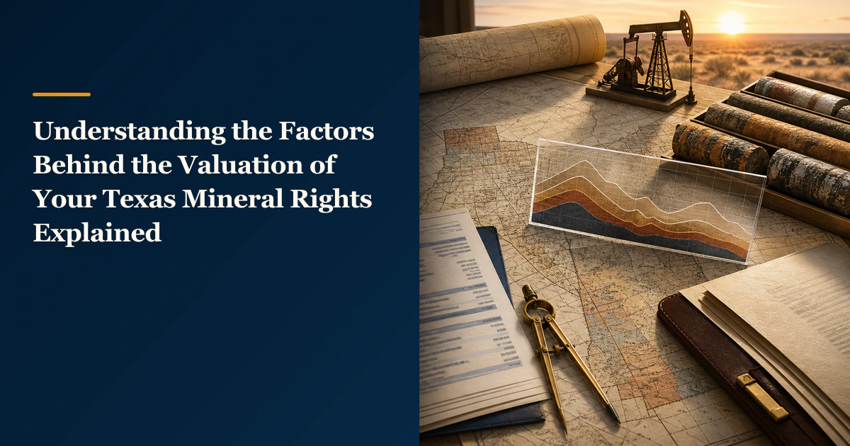 Title reads “Understanding the Factors Behind the Valuation of Your Texas Mineral Rights Explained”.