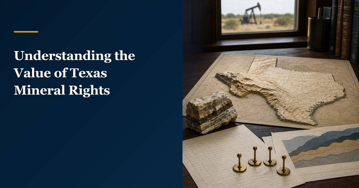 Texas mineral-interest evidence table with the title “Understanding the Value of Texas Mineral Rights”.