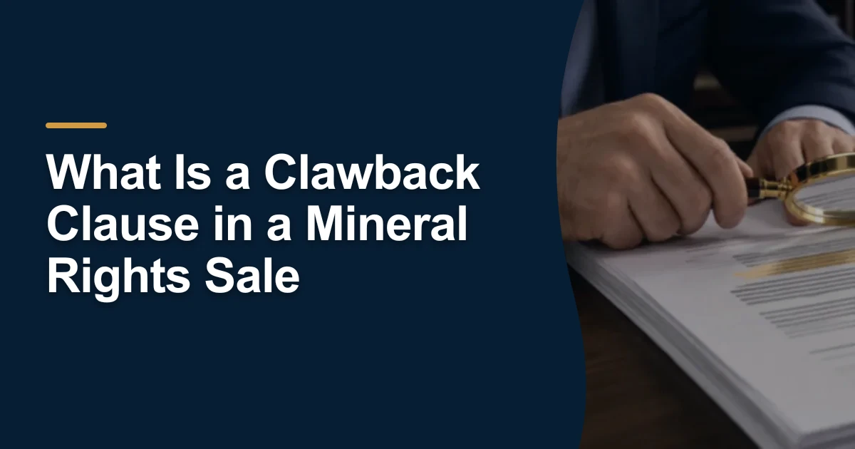 MRX article cover with the title “What Is a Clawback Clause in a Mineral Rights Sale”.