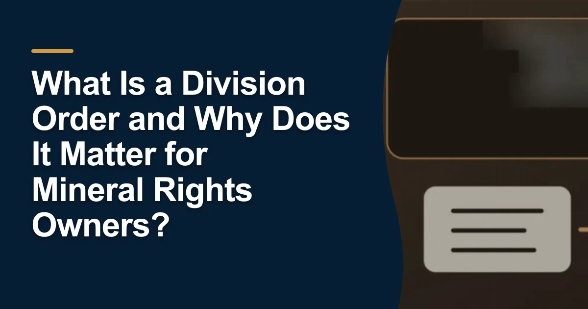 MRX article cover with the title “What Is a Division Order and Why Does It Matter for Mineral Rights Owners?”.