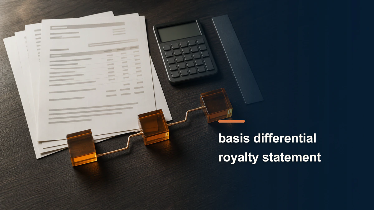 Royalty reconciliation workspace with the phrase “basis differential royalty statement”.