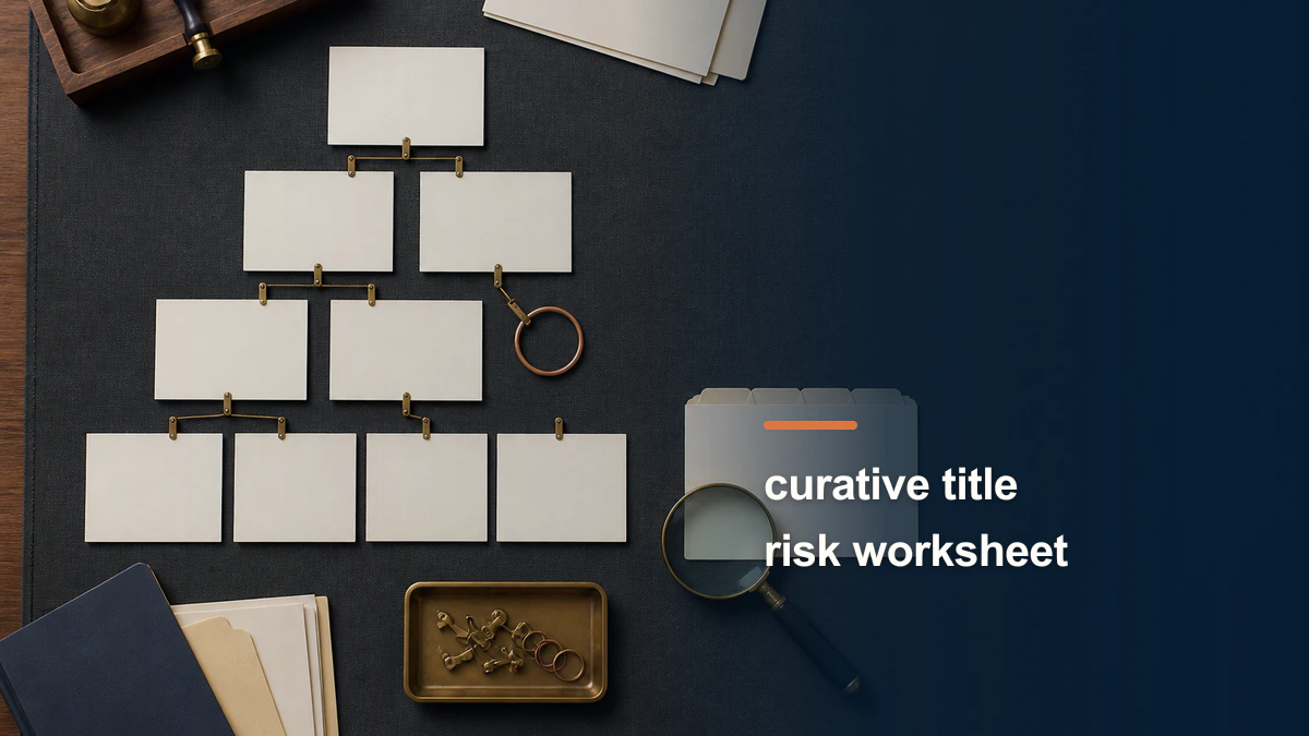 Distinct chain-of-title evidence workspace labeled “curative title risk worksheet”.