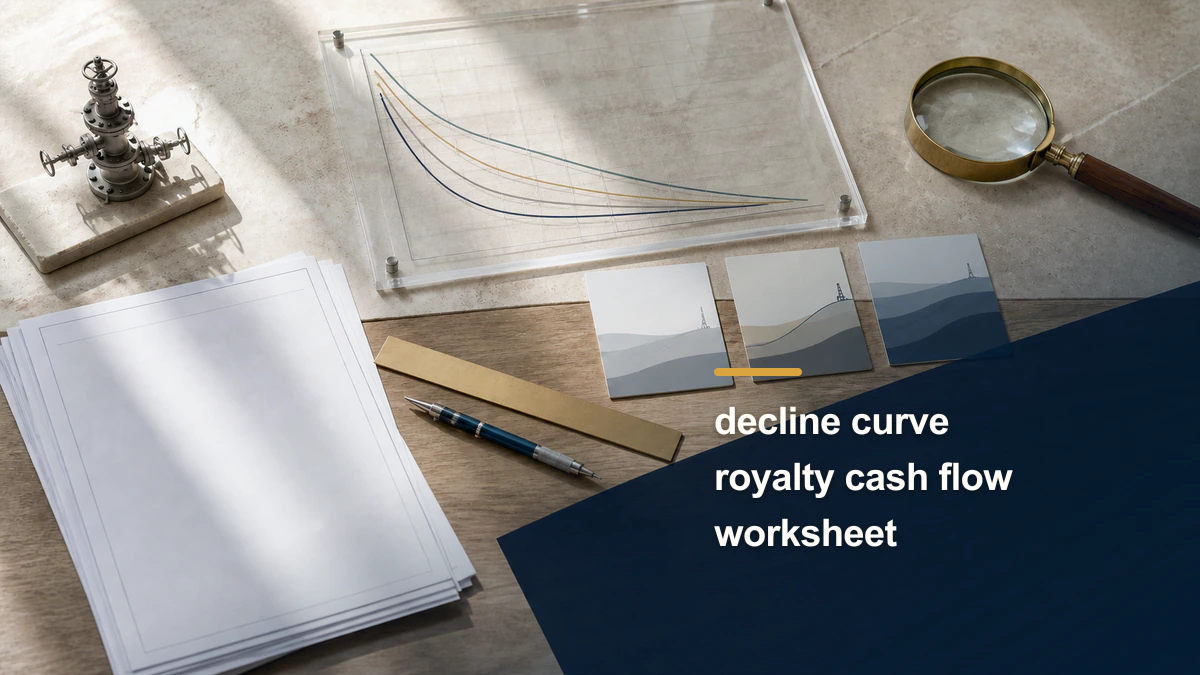 Distinct production-analysis workspace labeled “decline curve royalty cash flow worksheet”.