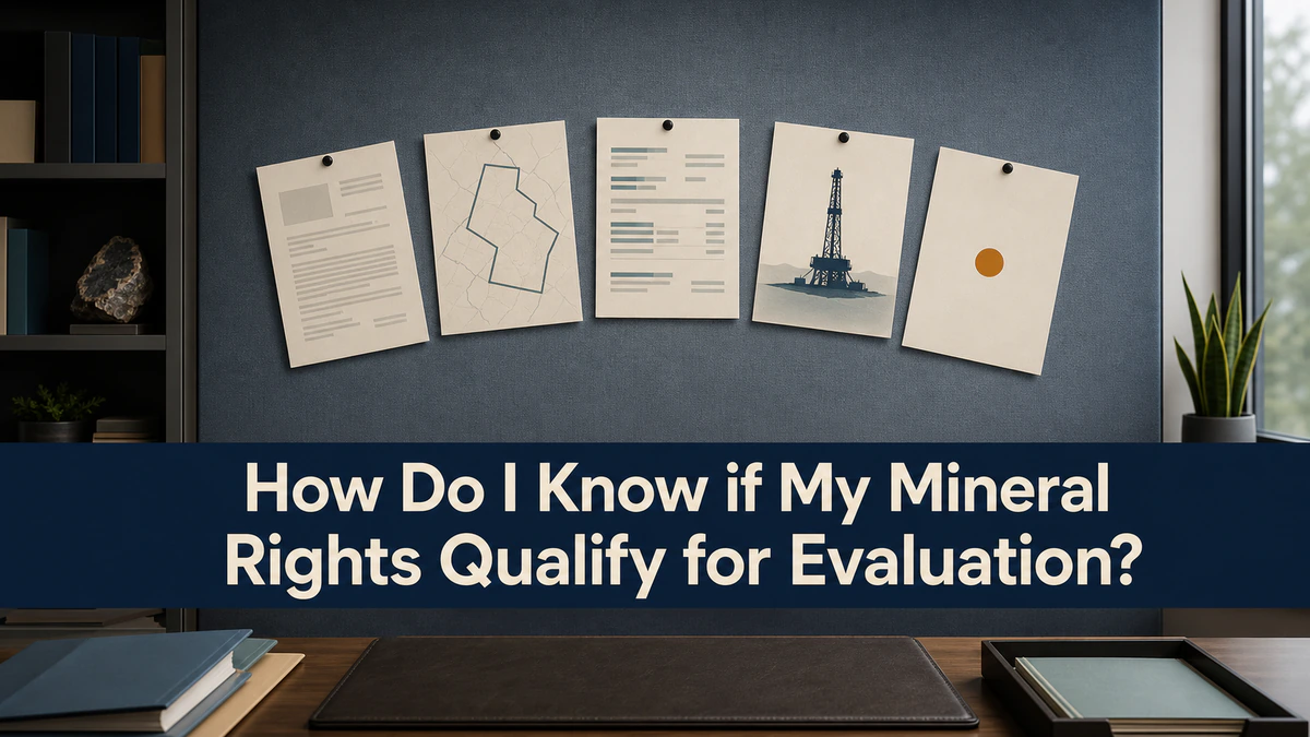 Distinct evidence-checklist image labeled “How Do I Know if My Mineral Rights Qualify for Evaluation?”.