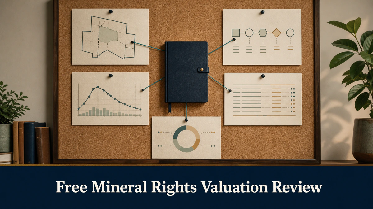 Distinct review-input workbook image labeled “Free Mineral Rights Valuation Review”.