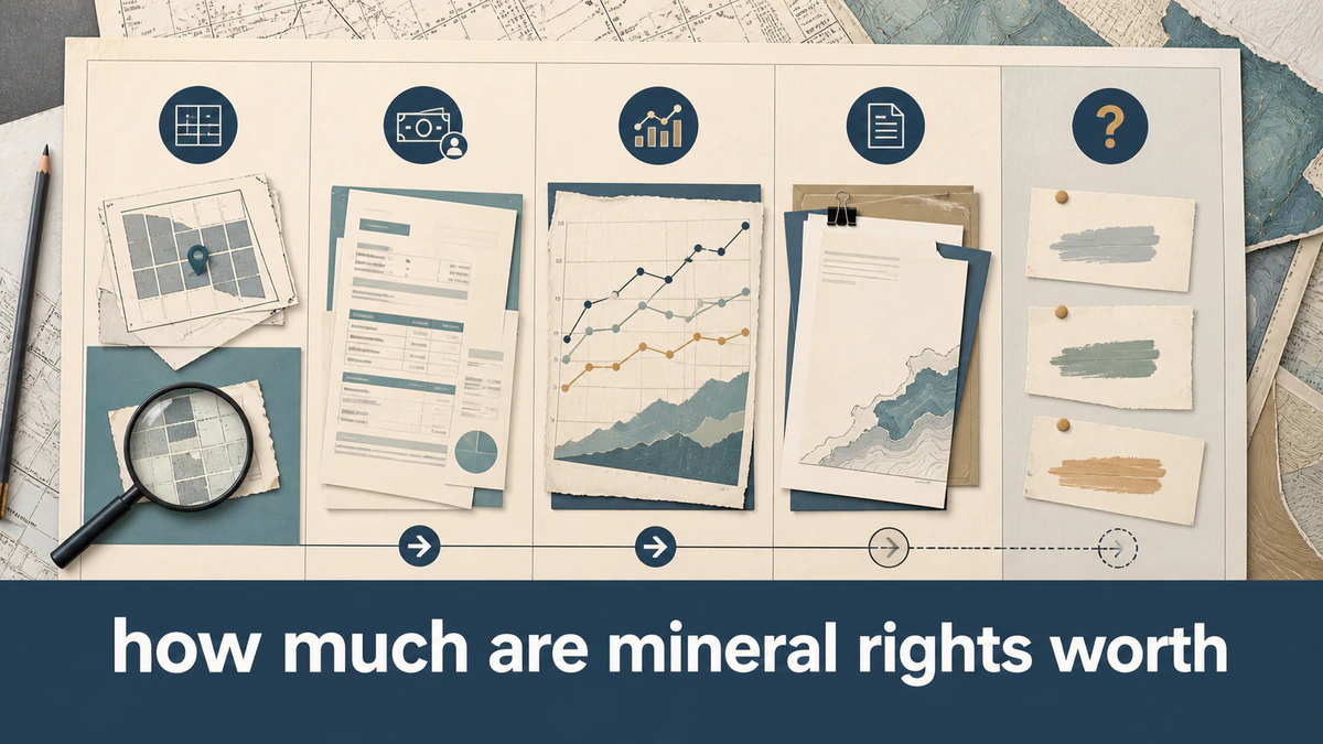 Distinct evidence checklist labeled “how much are mineral rights worth”.