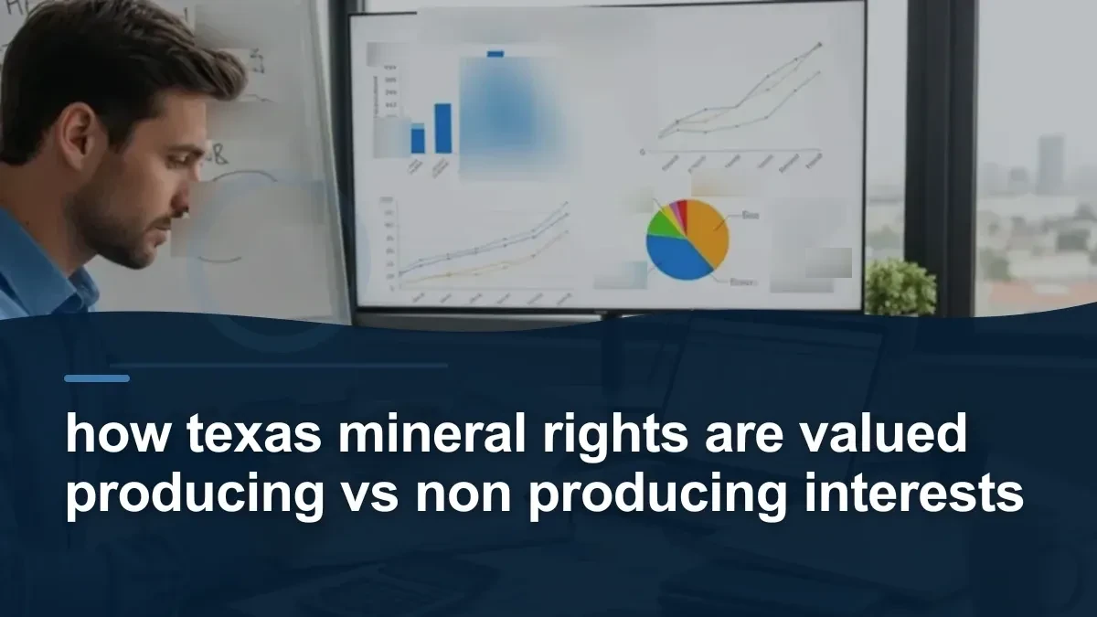 Mineral-rights illustration highlighting “how texas mineral rights are valued producing vs non producing interests”.