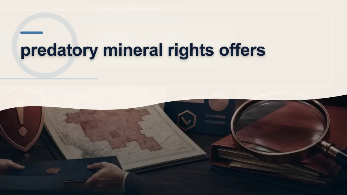 Mineral-rights illustration highlighting “predatory mineral rights offers”.