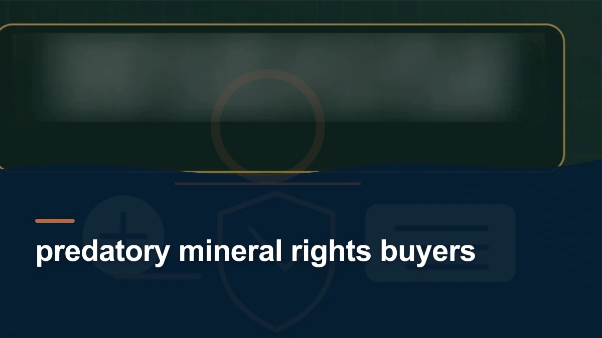 Mineral-rights illustration highlighting “predatory mineral rights buyers”.