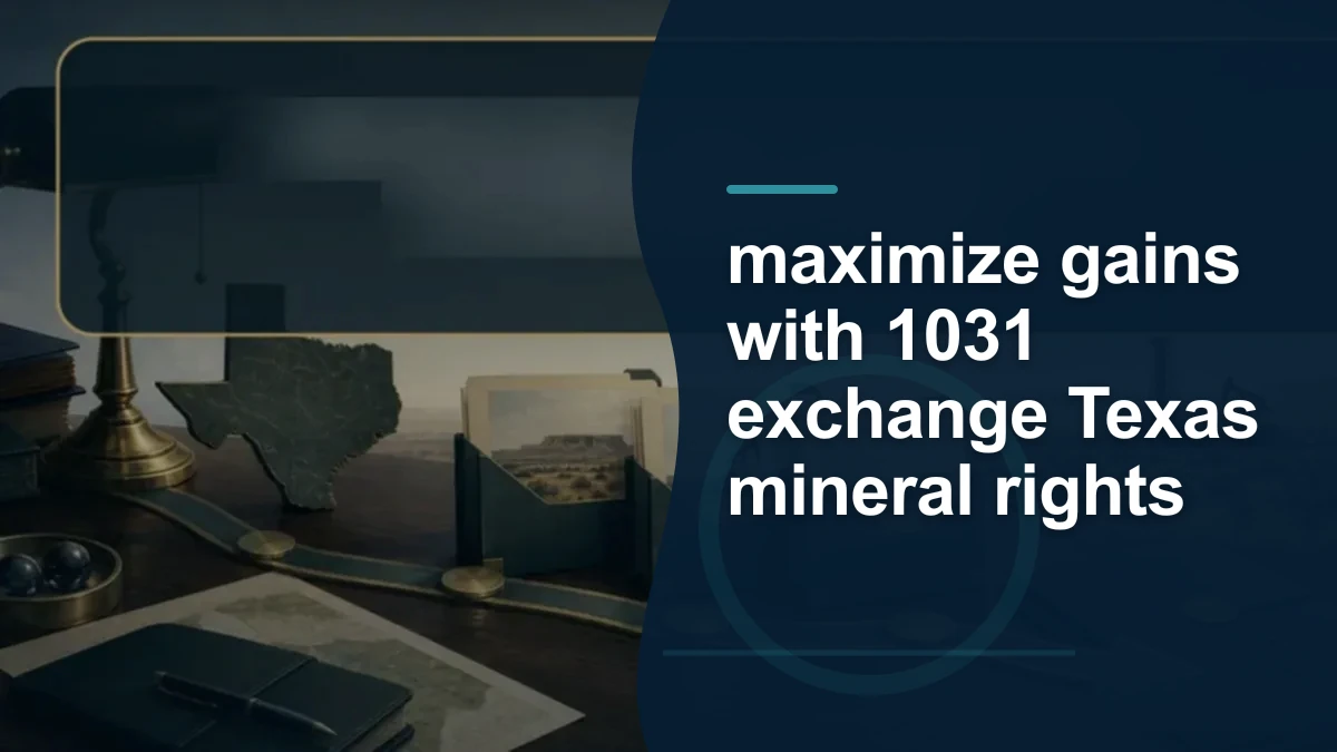 Mineral-rights illustration highlighting “maximize gains with 1031 exchange Texas mineral rights”.