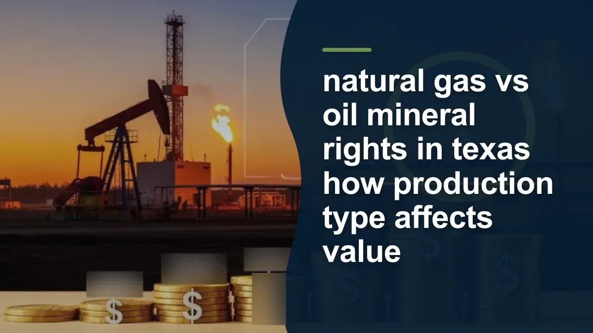 Mineral-rights illustration highlighting “natural gas vs oil mineral rights in texas how production type affects value”.