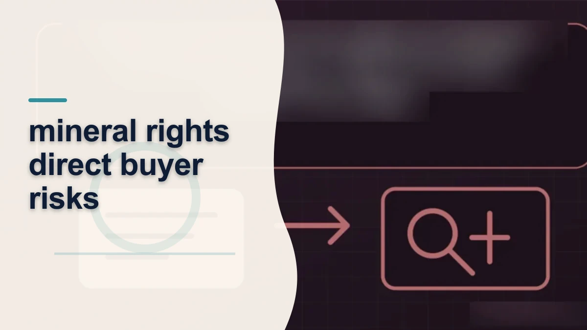 Mineral-rights illustration highlighting “mineral rights direct buyer risks”.
