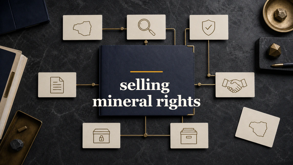 Distinct milestone-path artwork labeled “selling mineral rights”.