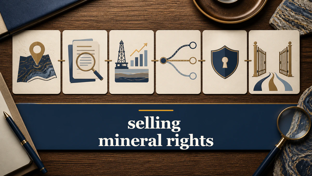 Distinct owner-permission and decision-path artwork labeled “selling mineral rights”.
