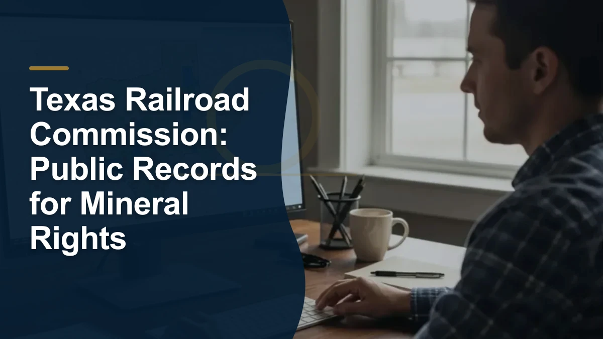 Mineral-rights illustration highlighting “Texas Railroad Commission: Public Records for Mineral Rights”.