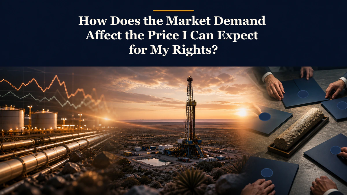 Three-layer demand review labeled “How Does the Market Demand Affect the Price I Can Expect for My Rights?”.