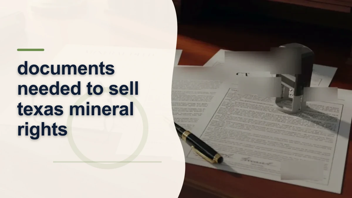 Mineral-rights illustration highlighting “documents needed to sell texas mineral rights”.