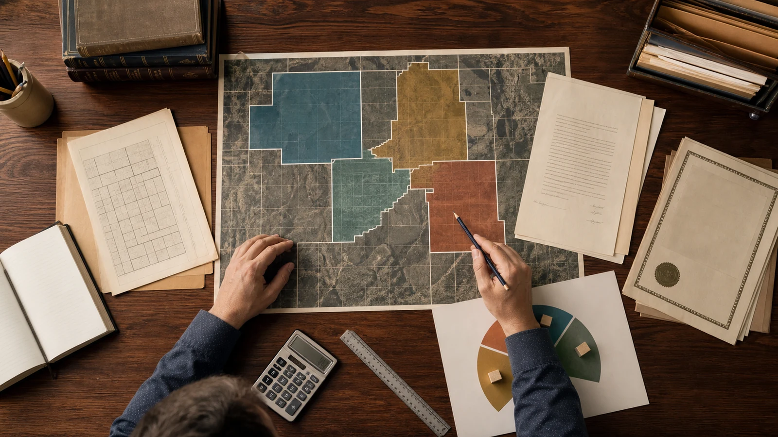 An analyst comparing acreage calculations, leases, and ownership records.