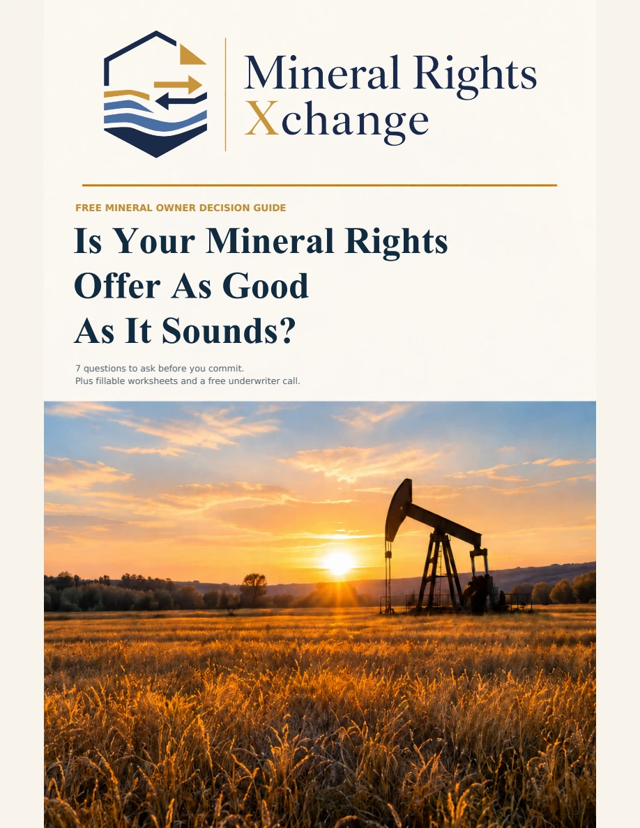 Mineral Rights Xchange. FREE MINERAL OWNER DECISION GUIDE. Is Your Mineral Rights Offer As Good As It Sounds? 7 questions to ask before you commit. Plus fillable worksheets and a free underwriter call.